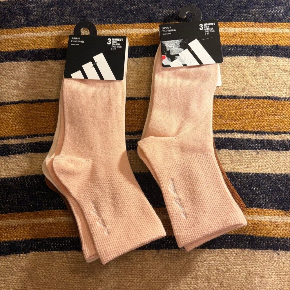 Adidas High Quarter Socks 2pk 5-10 Pink Brown Superlite ClimaCool Athletic 6pr